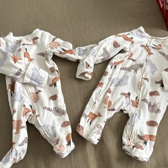 Carter's Cream Fox and Animal Print Two Footies - Picture 2 of 5